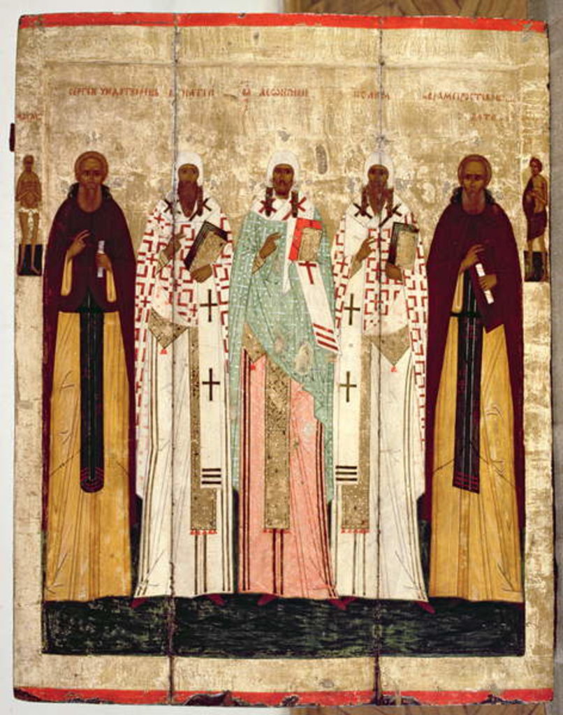 Detail of St. Sergius of Radonesh with the Saints of Rostov, late 15th century by School Russian