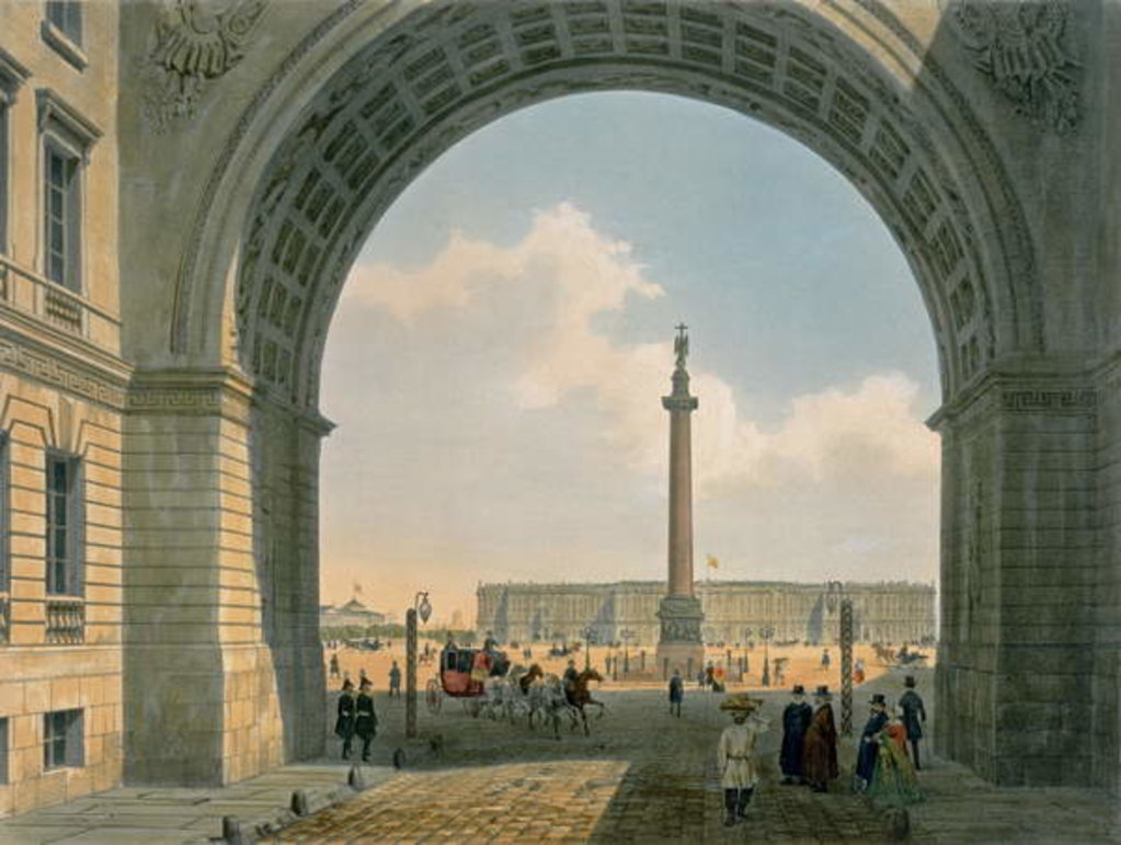 Detail of Palace Square, View from the Arch of the Army Headquarters, St. Petersburg, printed by Lemercier, Paris, 1840s by Louis Jules Arnout