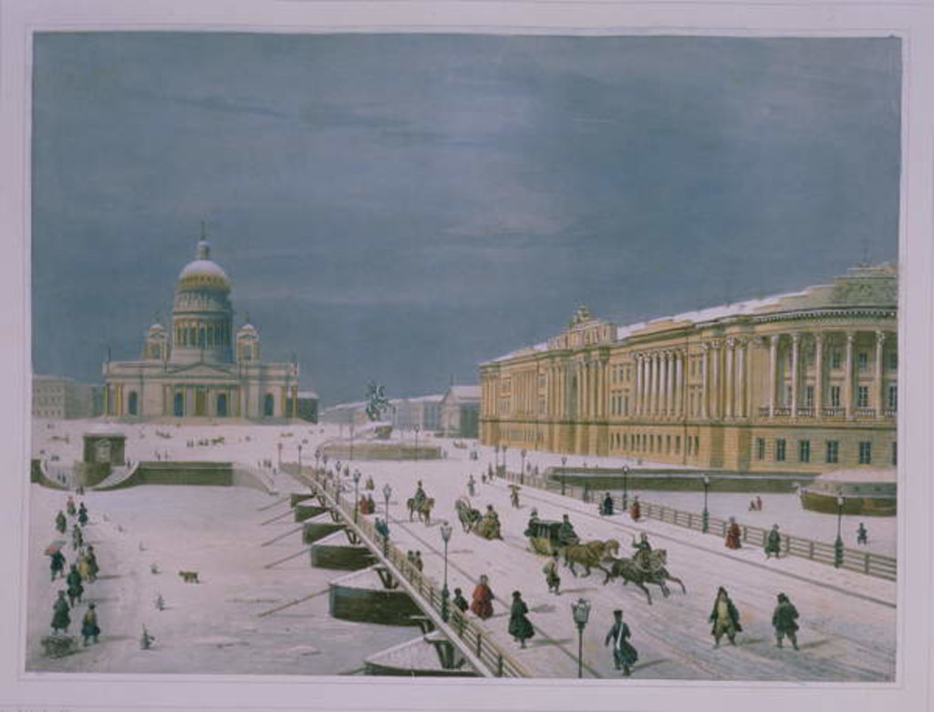 Detail of The Isaac Cathedral and the Senate Square in St Petersburg, 1840s by Paul Marie Roussel