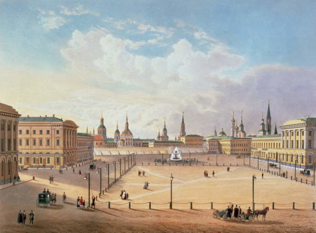 Detail of The Theatre Square in Moscow, printed by Jacottet and Bachelier, 1830s by French School