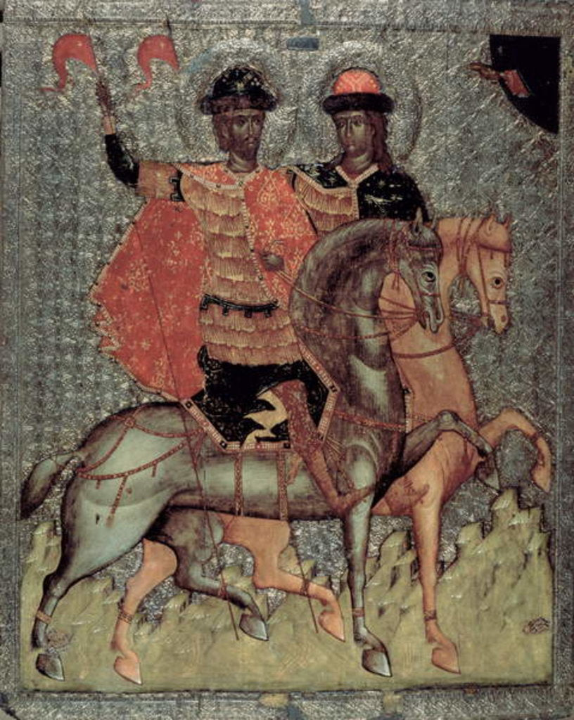 Detail of St. Boris and St. Gleb Mounted, c.1377 by Novgorod School