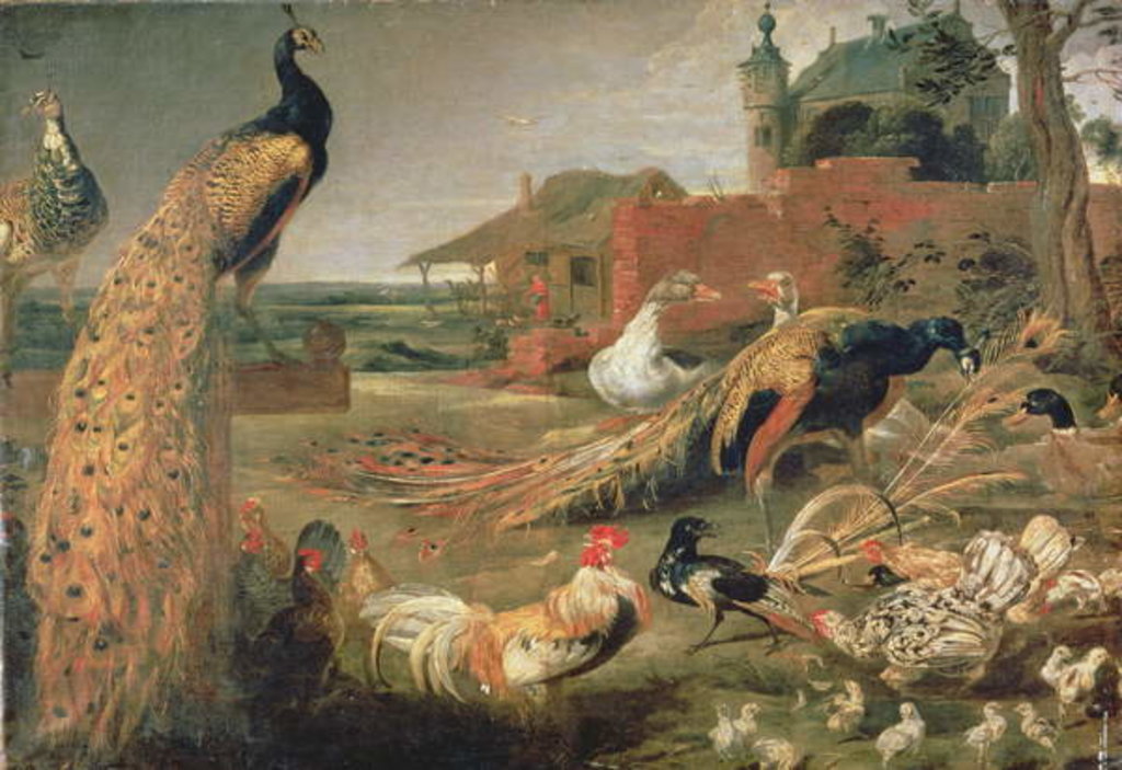 Detail of A Crow in Peacock's Feathers by Paul de Vos