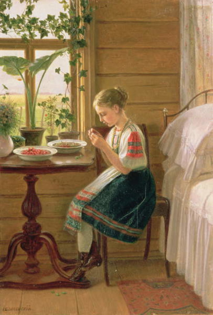 Detail of Girl Peeling Berries, 1880 by Nikolai Mikhailovich Bykovsky