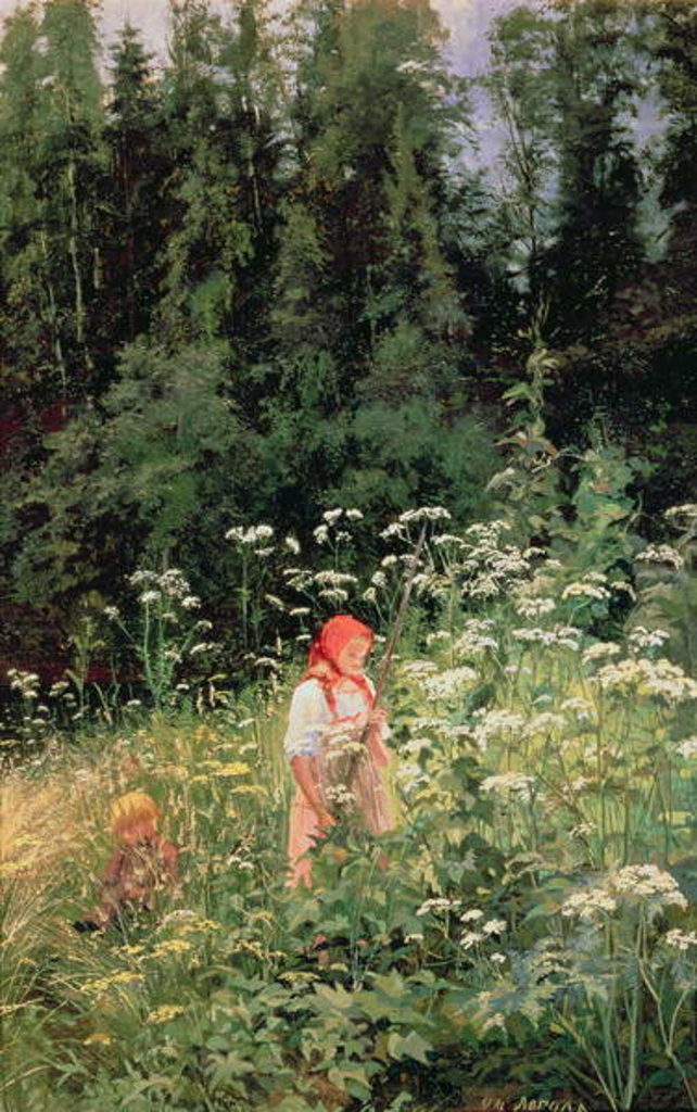 Detail of Girl among the wild flowers, 1880 by Olga Antonova Lagoda-Shishkina