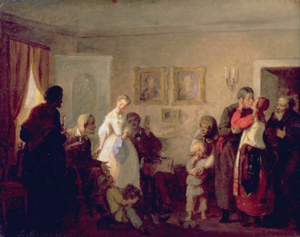 Detail of Congratulating the Newly-Weds in a Manor House, 1860 by Grigori Grigorievich Mjasoedov