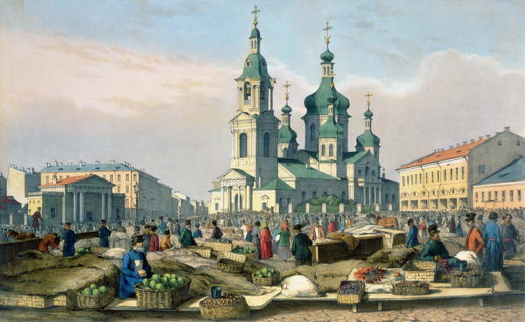 Detail of The Hay Square in St. Petersburg, c.1840 by Ferdinand Victor Perrot