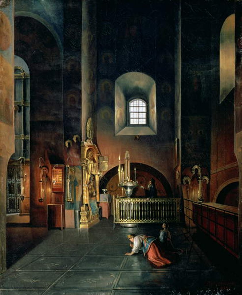 Detail of In a Church, 1851 by Stanislav Joulianovitch Joukovski
