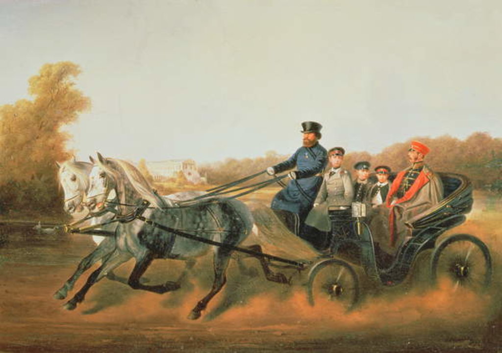 Detail of Tsar Alexander II Driving with his Sons in Zarskoje Selo, 1850s by Nikolai Egorevich Sverchkov