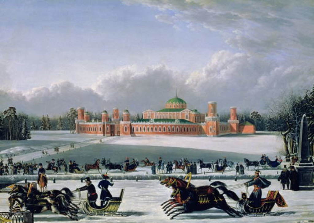 Detail of Sleigh Race at the Petrovsky Park in Moscow, 1848 by Golitsyn Golitsyn