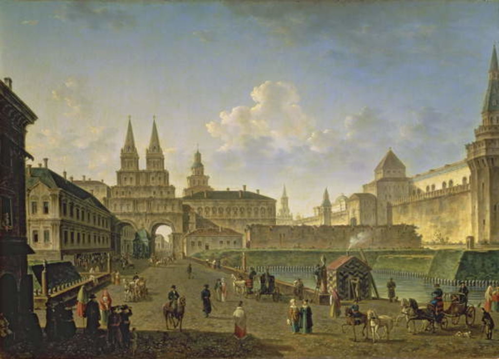 Detail of View of the Voskresensky and Nikolsky Gates and the Neglinny Bridge from Tverskay Street in Moscow, 1811 by Fedor Yakovlevich Alekseev