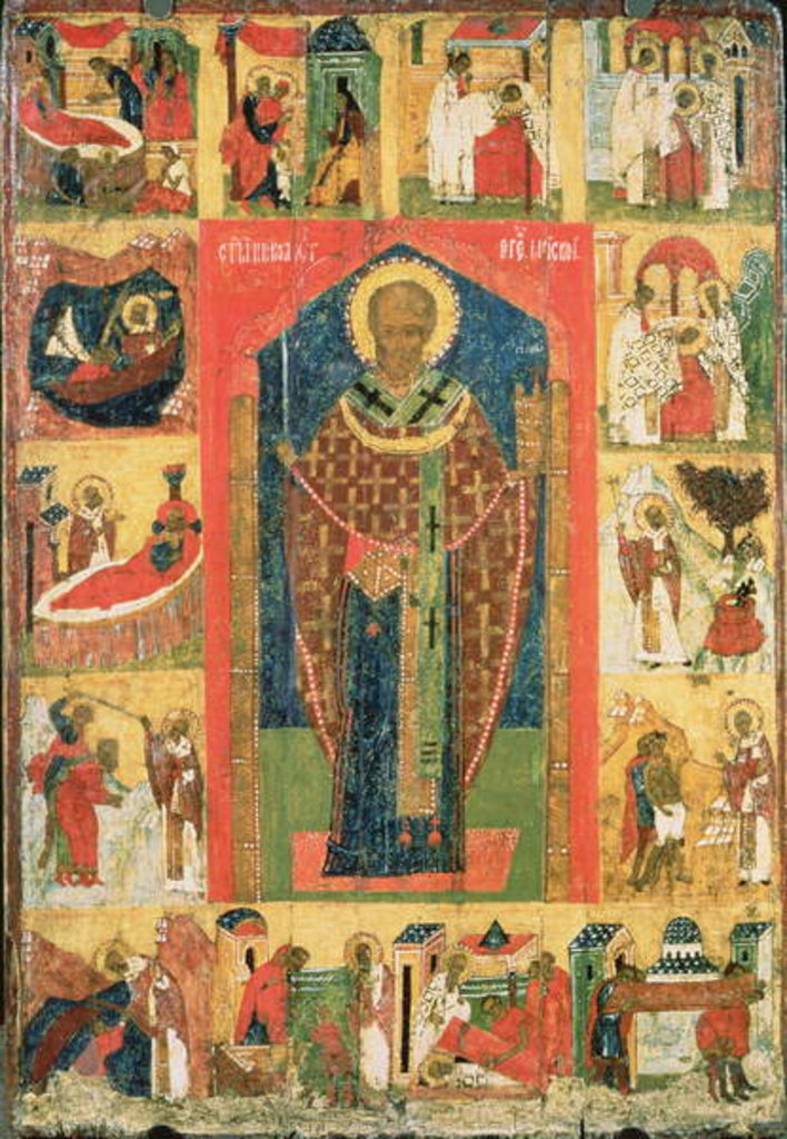 Detail of St. Nicholas of Moshajsk with scenes from his life by Russian School
