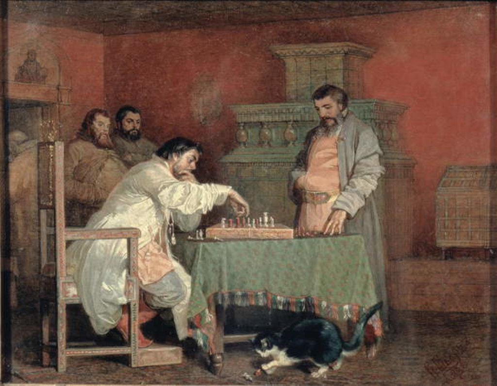 Detail of Scene from the Life of the Russian Tsar: Playing Chess, 1865 by Viatcheslav Grigorievitch Schwarz