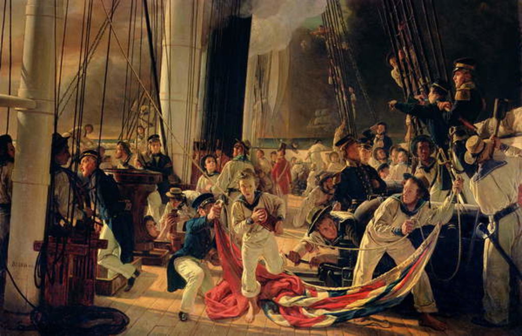 Detail of On the deck during a sea battle, 1855 by Francois Auguste Biard