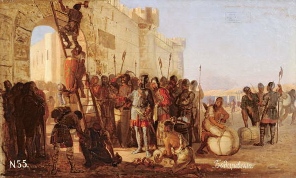 Detail of Grand Duke Oleg Nailing a Shield to the Gates of Tsargrad by Nikolai K. Bodarevski