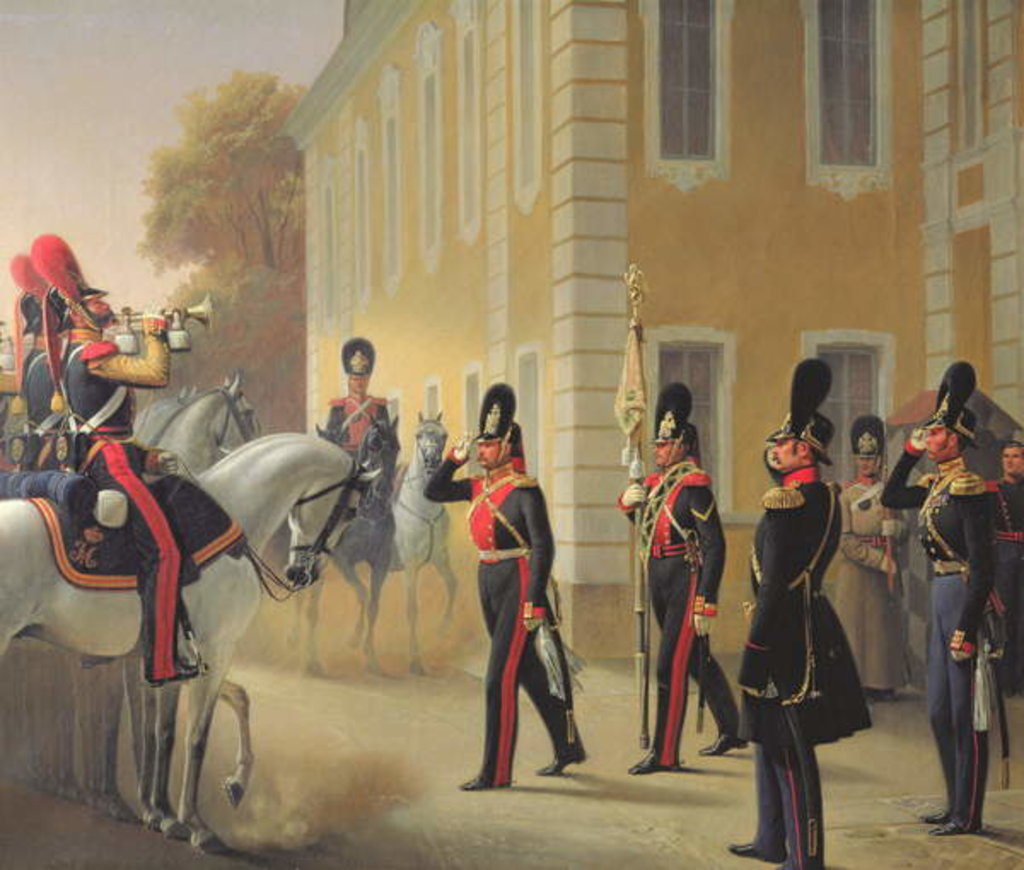 Detail of Parading of the Standard of the Great Palace Guards, 1853 by Adolph (1819-1888) Gebens