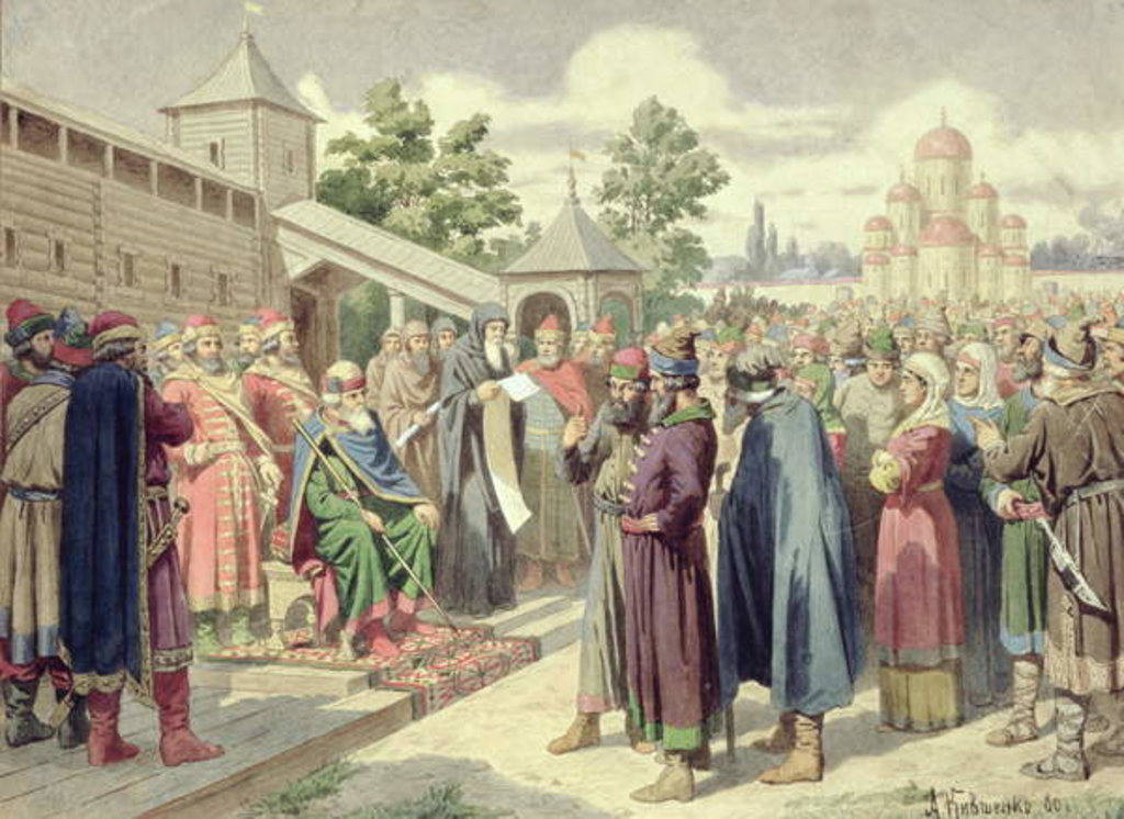 Detail of Reading of the Code in the Presence of Grand Duke Jaroslav of Novgorod, 1880 by Aleksei Danilovich Kivshenko
