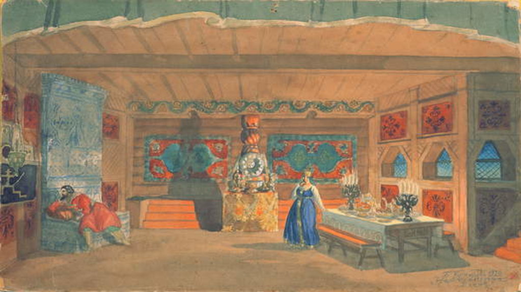 Detail of Stage design for Rimsky-Korsakov's opera the 'The Tsar's bride', 1920 by Boris Mikhailovich Kustodiev