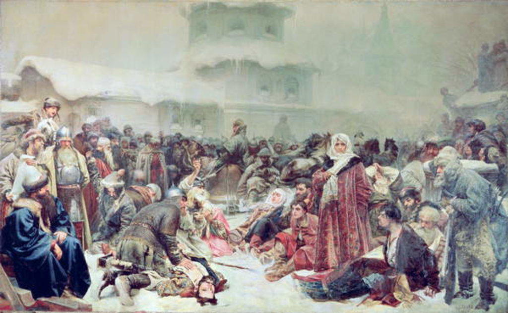 Detail of Destruction of Novgorod by Tsar Ivan III 1889 by Klavdiy Vasilievich Lebedev