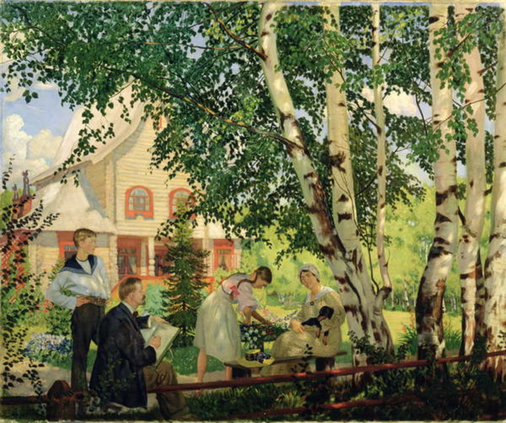 Detail of At Home, 1914-18 by Boris Mikhailovich Kustodiev