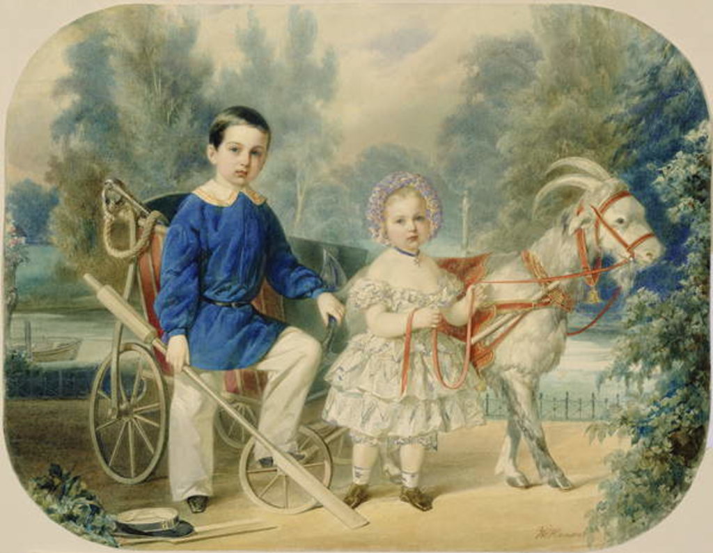 Detail of Grand Duke Alexander and Grand Duke Alexey as Children, 1853 by Vladimir Ivanovich Hau