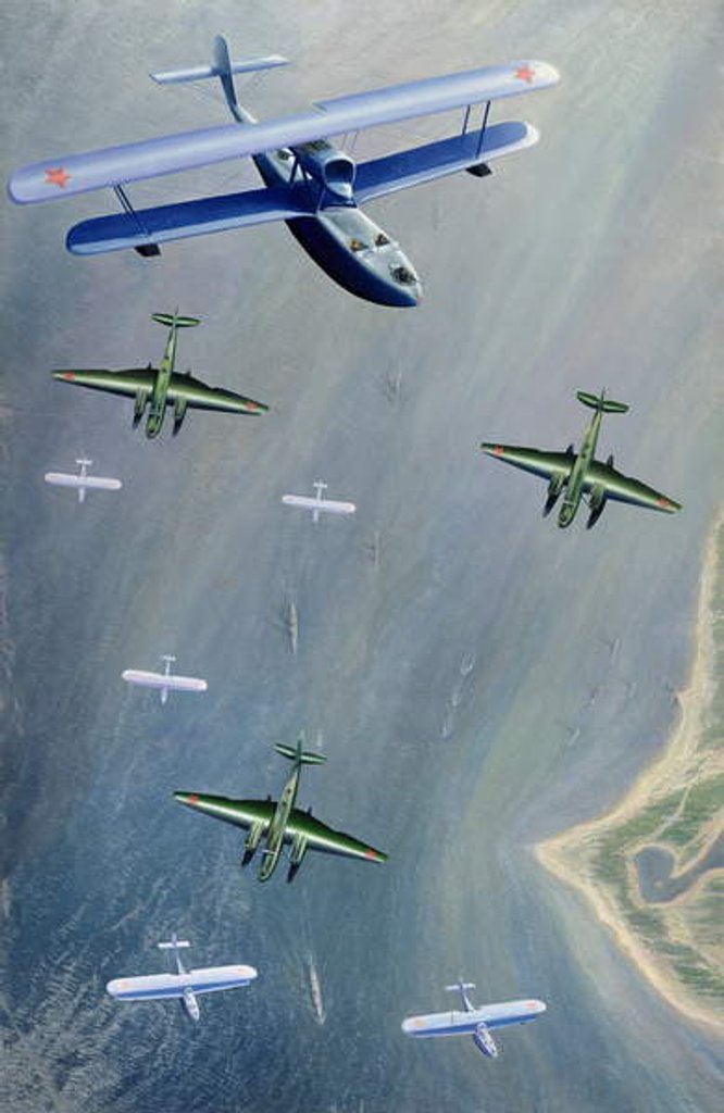 Detail of Seaplanes, 1933 by Boris Ivanovich Tsvetkov