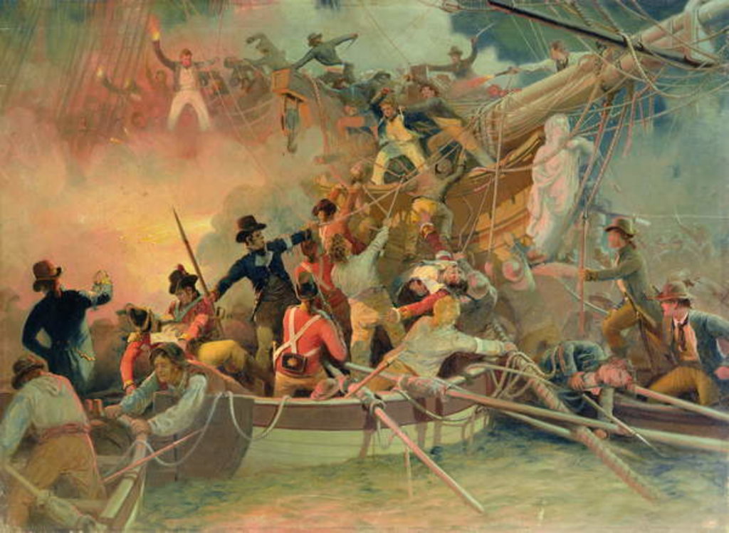 Detail of The English navy conquering a French ship near the Cape Camaro by English School