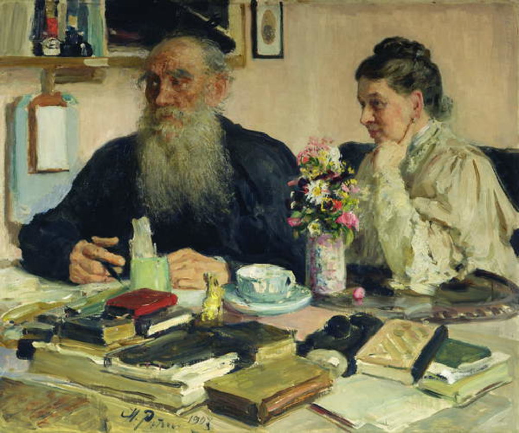 Detail of Leo Tolstoy with his wife in Yasnaya Polyana, 1907 by Ilya Efimovich Repin