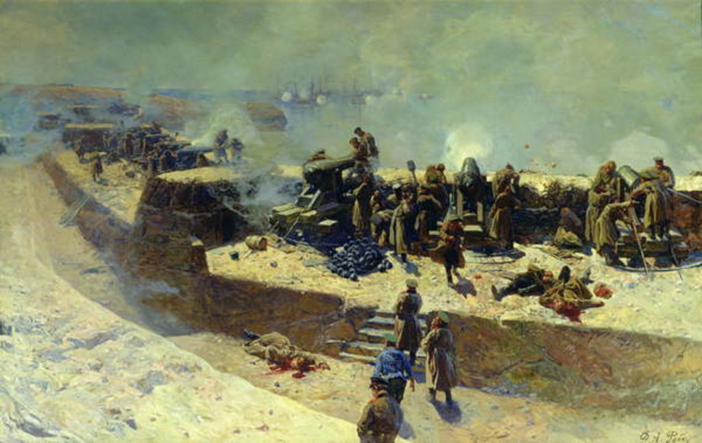 Detail of The Alexander battery attacking the English-French fleet on October 5th 1854, 1905 by Franz Roubaud