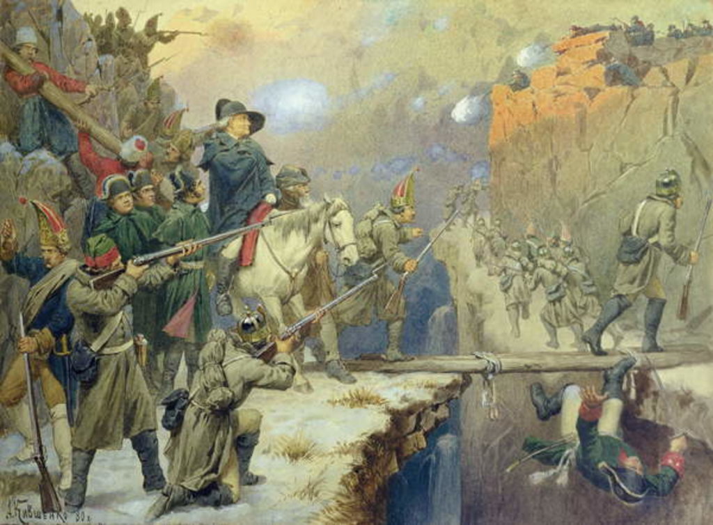 Detail of Suvorov crossing the Devil's Bridge in 1799, 1880 by Aleksei Danilovich Kivshenko