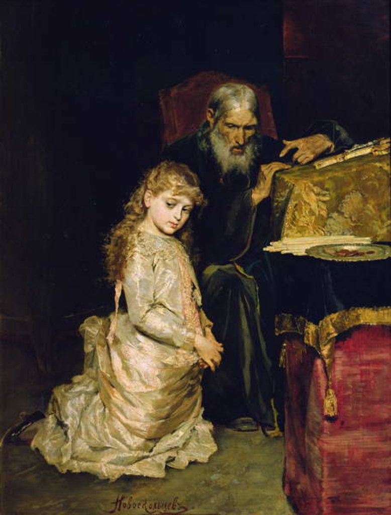 Detail of The Confession by Alexander Nikanorovich Novoskoltsev