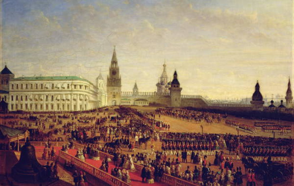 Detail of Military parade during the Coronation of Alexander II in the Moscow Kremlin on the 18th February 1855, 1856 by Gustav Schwarz