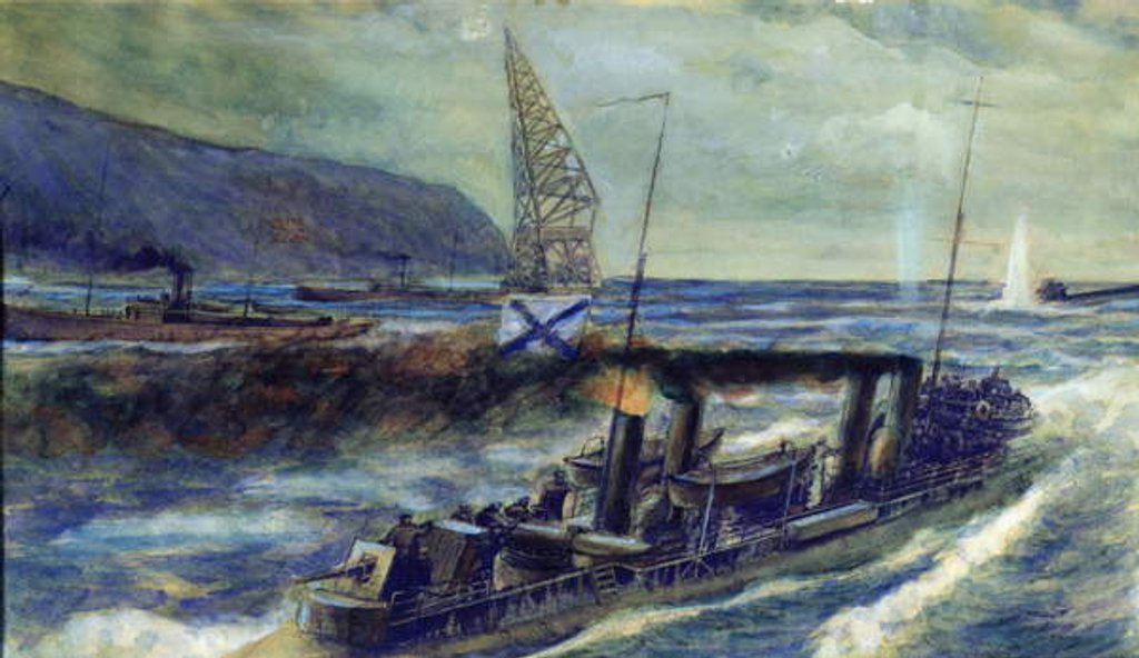 Detail of The German u-boat U 56 sunk by the Russian destroyer Grozovoi in the Barents Sea on the 20th October 1916, 1940 by Mikhail Mikhailovich Semyonov