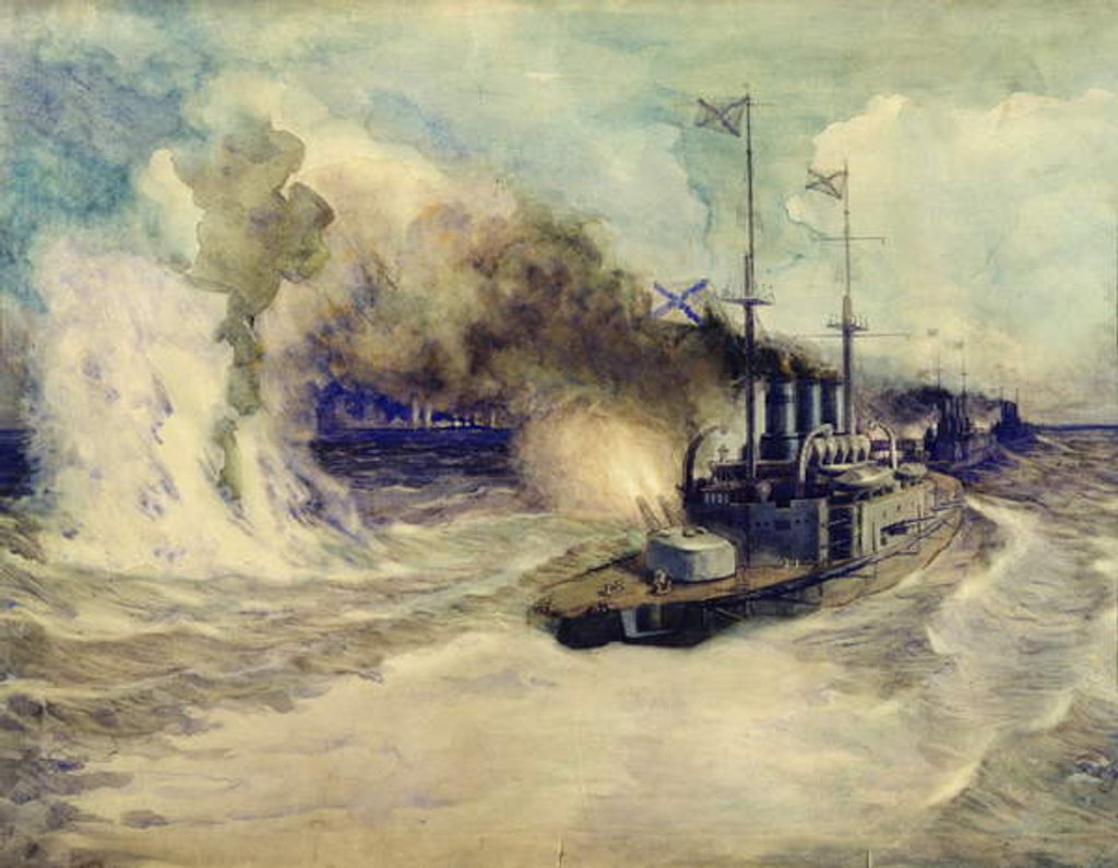 Detail of The battle between the Black Sea Fleet and the armoured cruiser Goeben on the 5th November 1914, 1940 by Mikhail Mikhailovich Semyonov