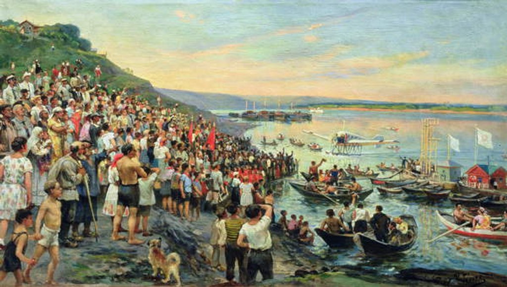 Detail of Arrival of a seaplane in Ulyanovsk in 1927 by Ivan Petrovich Guryev