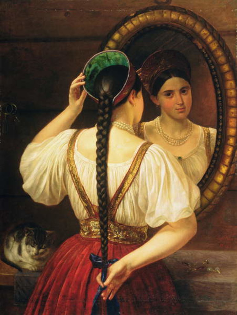 Detail of A girl at the mirror, 1848 by Philipp Osipovich Budkin