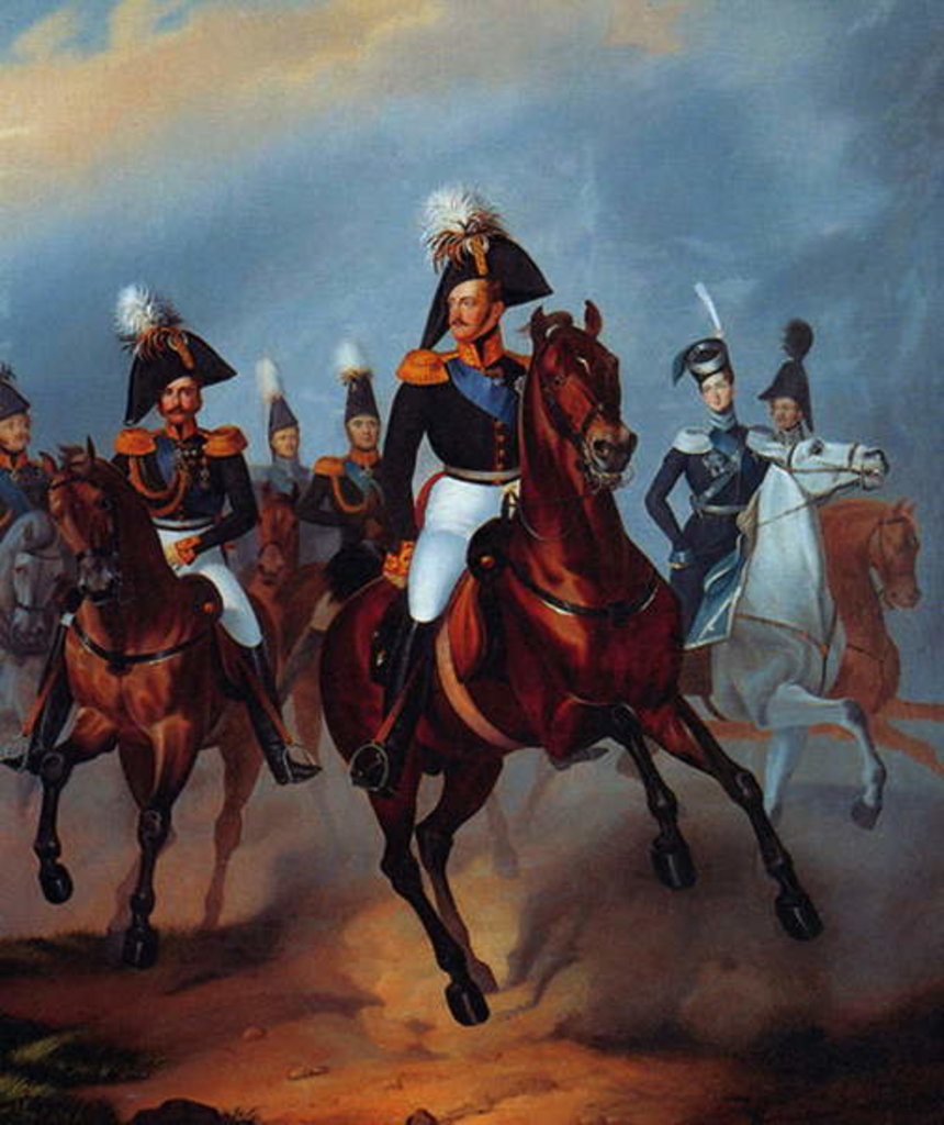 Detail of Nicholas I with his officers, 1835 by Franz Kruger