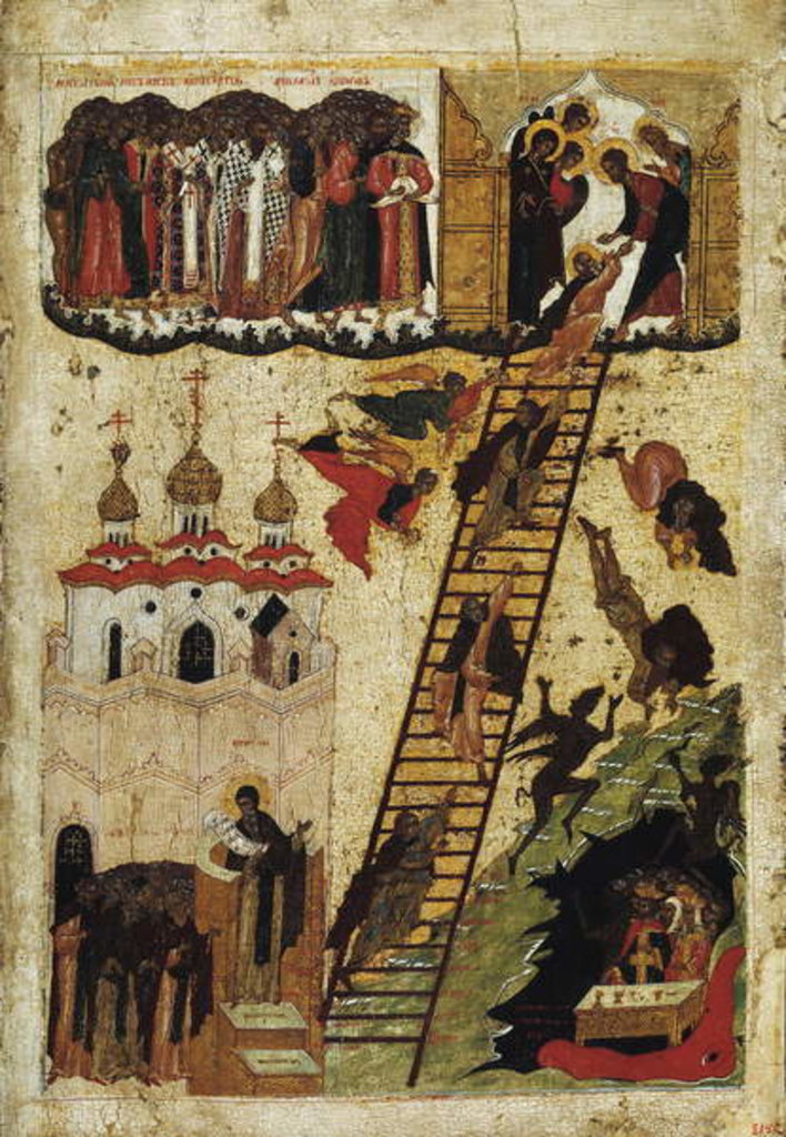 Detail of Heavenly ladder of St. John Climacus by School Russian