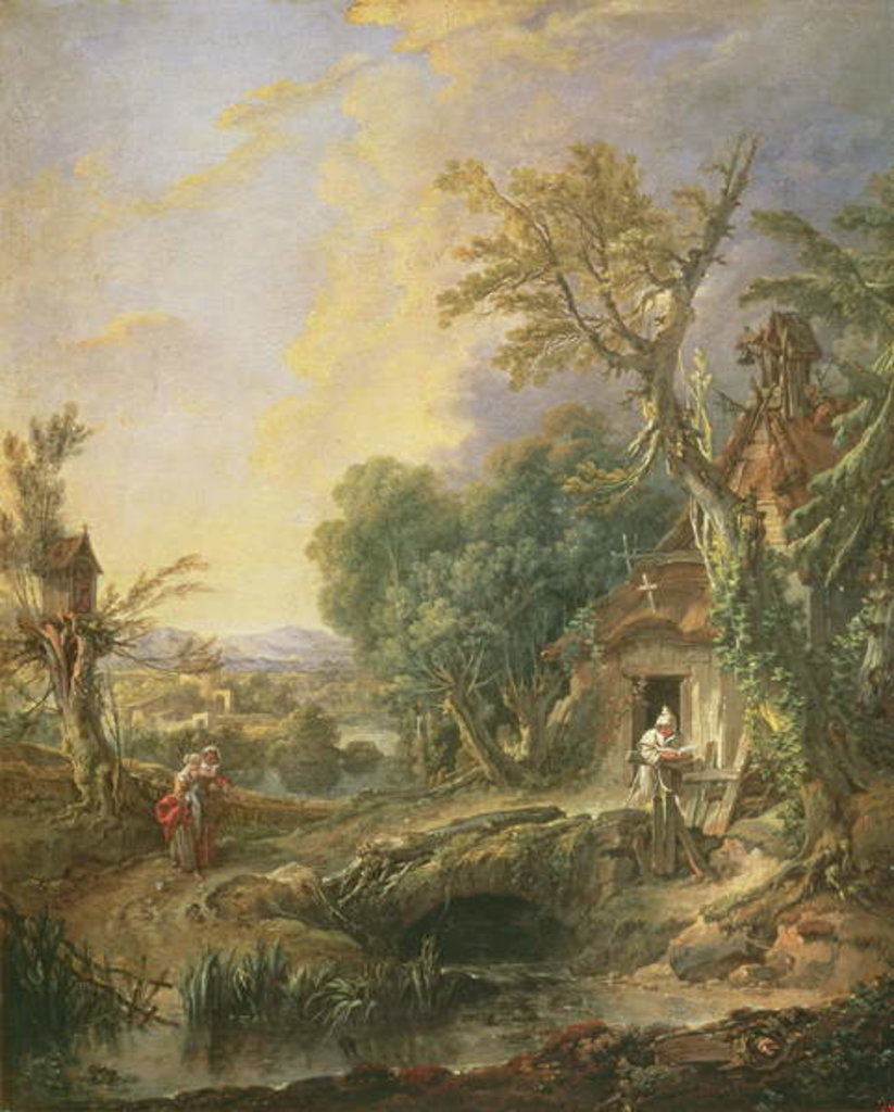 Detail of Landscape with a Hermit, 1742 by Francois Boucher