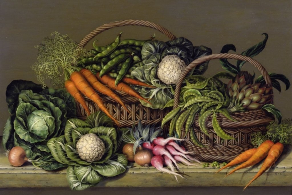 Detail of Basket of Vegetables and Radishes, 1995 by Amelia Kleiser