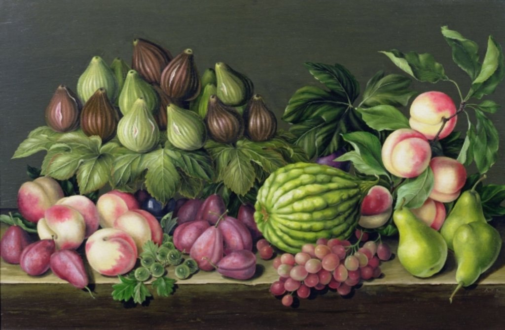 Detail of Figs, melon and gooseberries, 1998 by Amelia Kleiser
