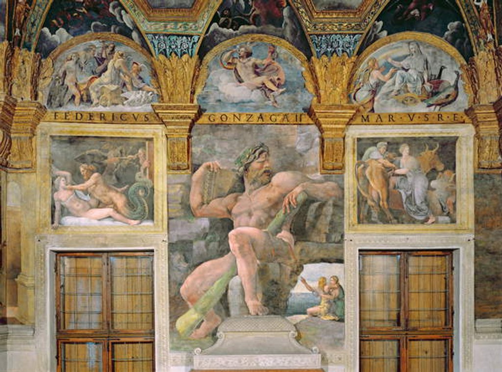 Detail of Olympia seduced by Jupiter, Polyphemus guarding Acis and Galatea, Pasiphae entering the cow constructed by Daedalus by Giulio Romano