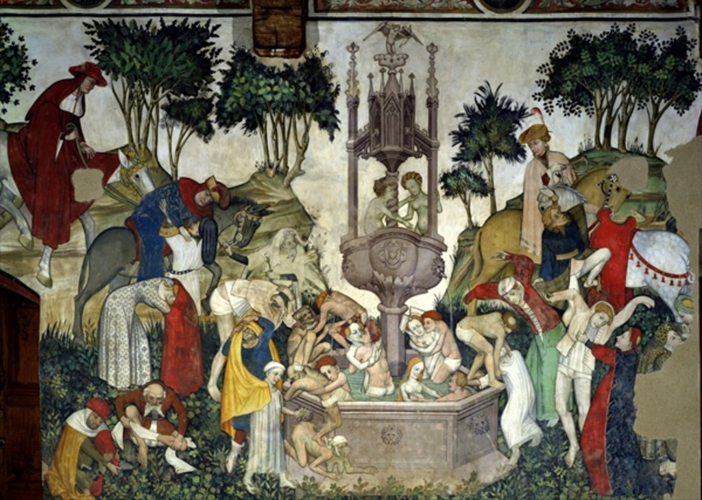 Detail of The Fountain of Life, detail of people arriving and bathing in the fountain, 1418-30 by Giacomo Jaquerio