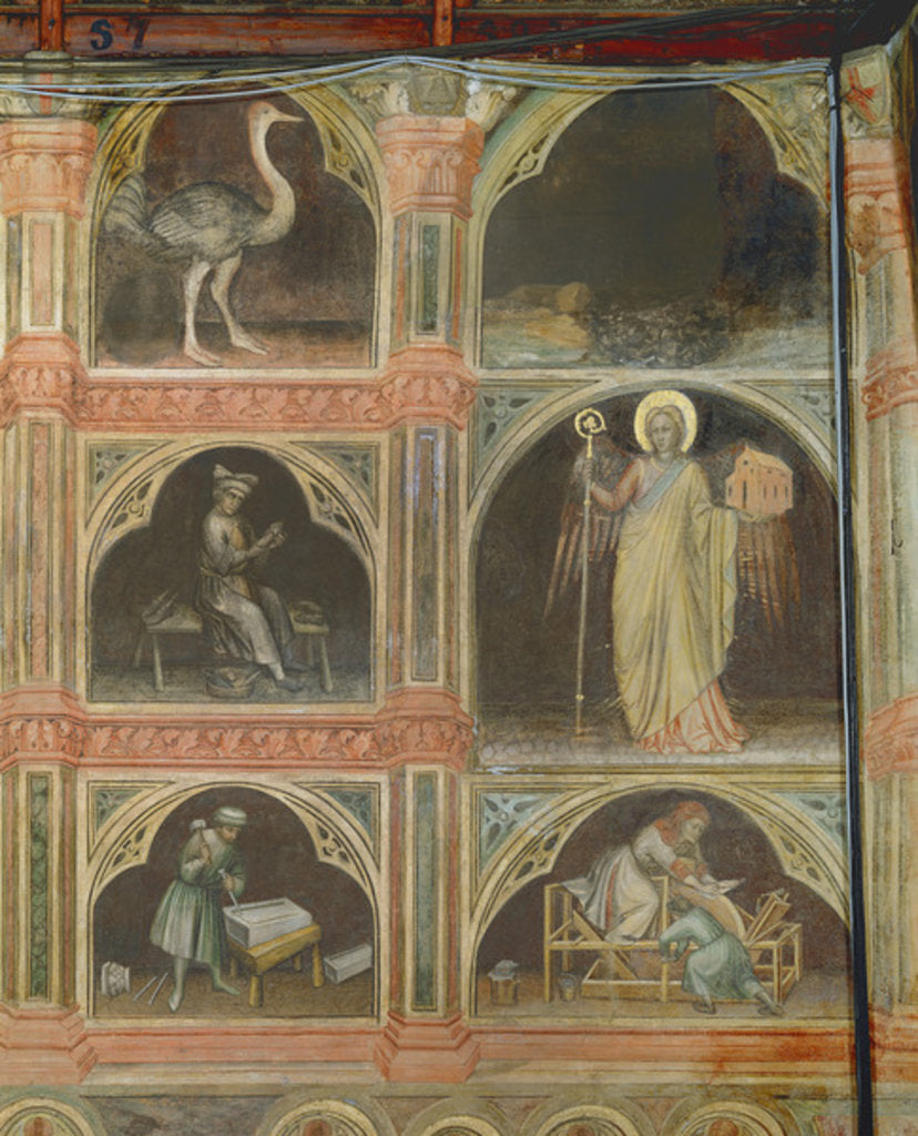 Detail of Ostrich, River, Cobbler, Religion, Carpenter and Grinder: The Month of January by Italian School