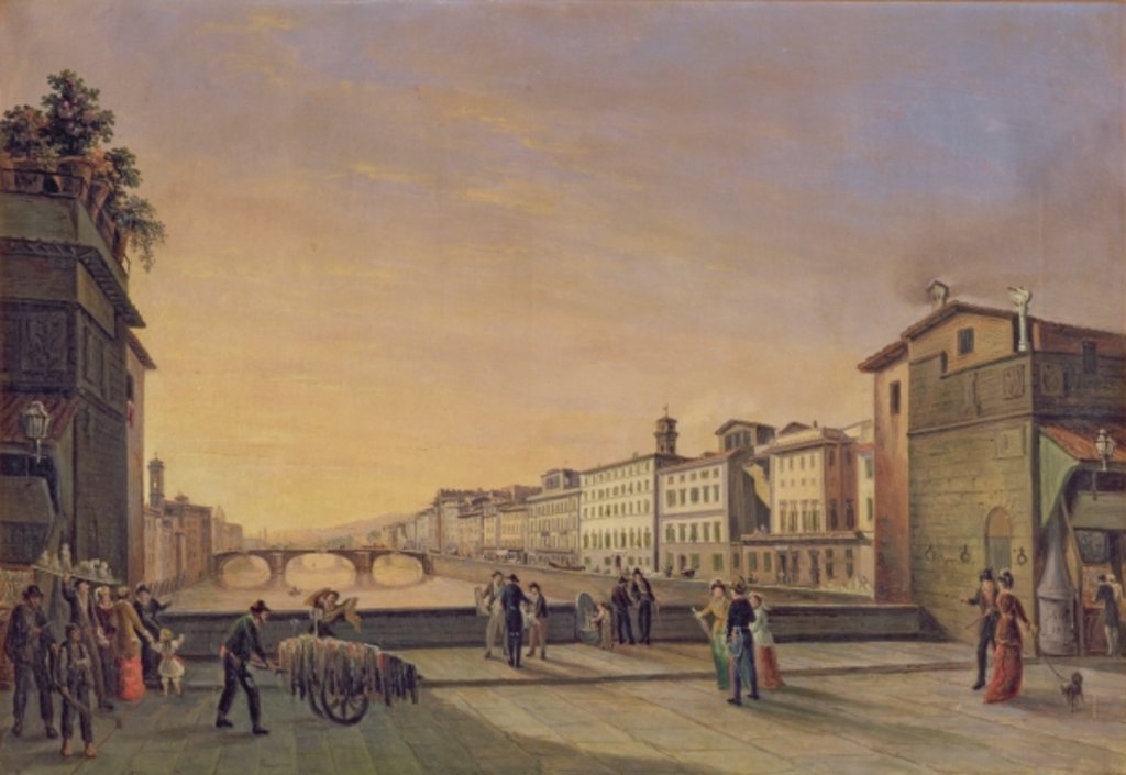 Detail of View of the Arno from the Ponte Vecchio, Florence by Guiseppe (attr. to) Gherardi