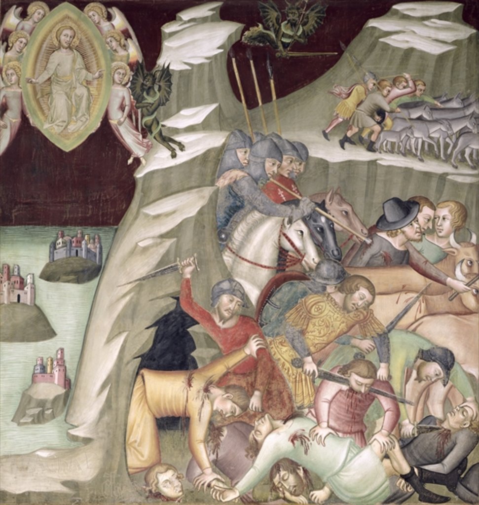 Detail of The Massacre of the Servants and Herdsmen of Job, 1356-67 by also Manfredi de Battilori Bartolo di Fredi