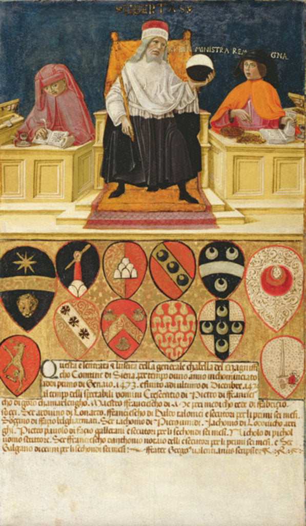 Detail of Good government in the public finance office, 1474 by Benvenuto di Giovanni