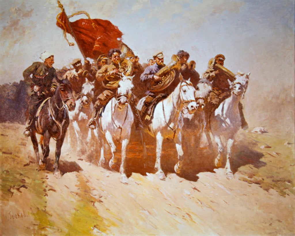 Detail of Brass band of the 1st Mounted Army, 1934 by Mitrofan Borisovic Grekov