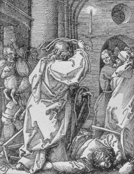 Detail of Christ expelling the moneychangers from the temple by Albrecht Dürer or Duerer