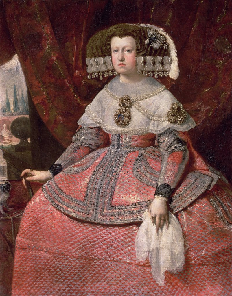 Detail of Queen Maria Anna of Spain in a red dress, 1655-60 by Diego Rodriguez de Silva y Velazquez