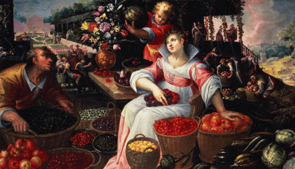 Detail of Fruitmarket, 1590 by Frederik Valckenborch